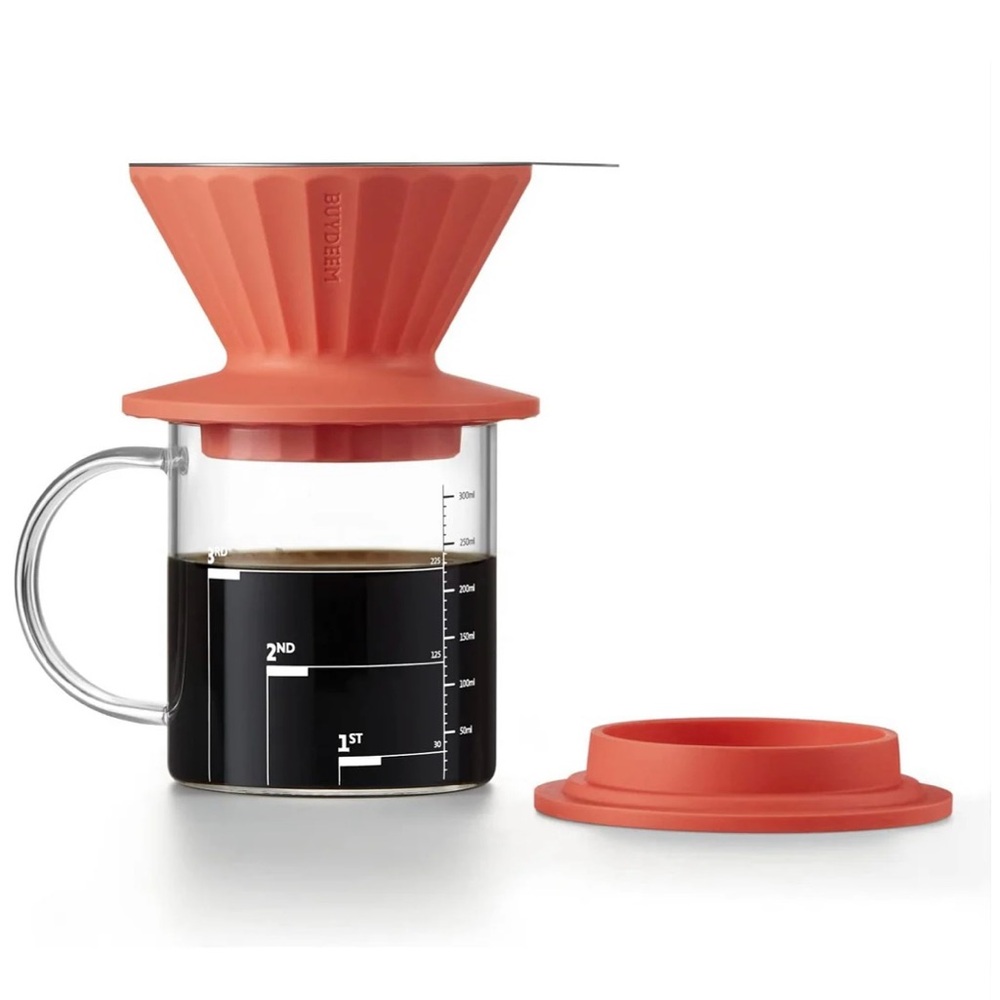 Buydeem Portable Pour Over Coffee Maker Silicone Set w Filter Vivid Orange New